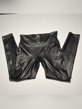 SPANX Faux Leather Leggings By Sara Blakely High Rise Black Skinny Size L
